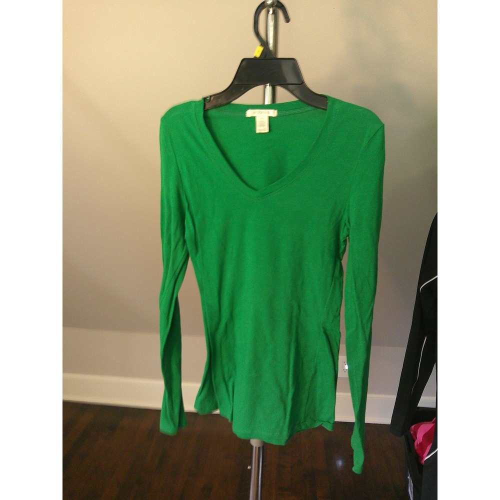 Bozzolo V-Neck Top Women Large‎ Kelly Green Excellent Long Sleeve Cotton Tee